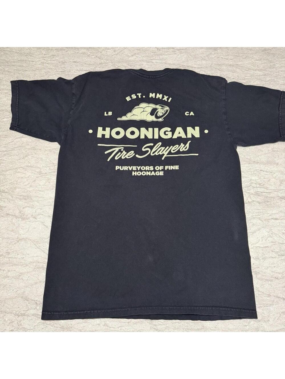 Hoonigan Men's Medium Black Tire Slayers Graphic T-Shirt Automotive Theme